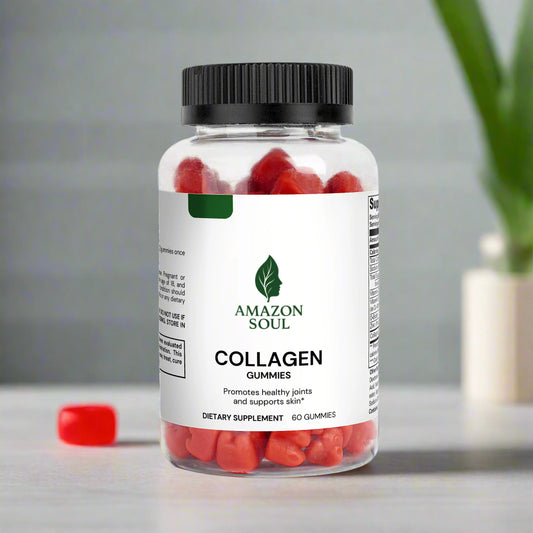 Bottle of Amazon Soul Collagen Gummies on a white background