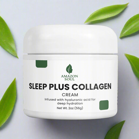 Jar of Amazon Soul Sleep Plus Collagen Cream on a white background