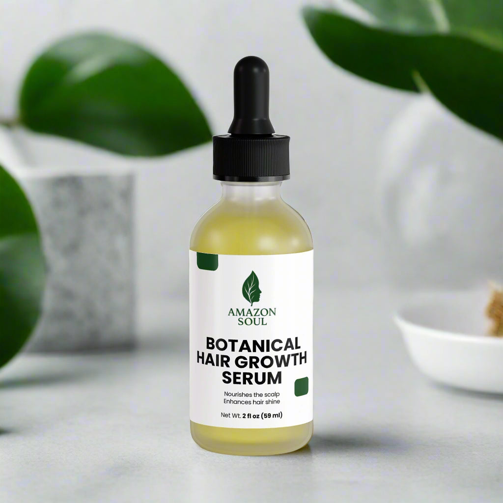 Amazon Soul Botanical Hair Growth Serum bottle with dropper on a white background